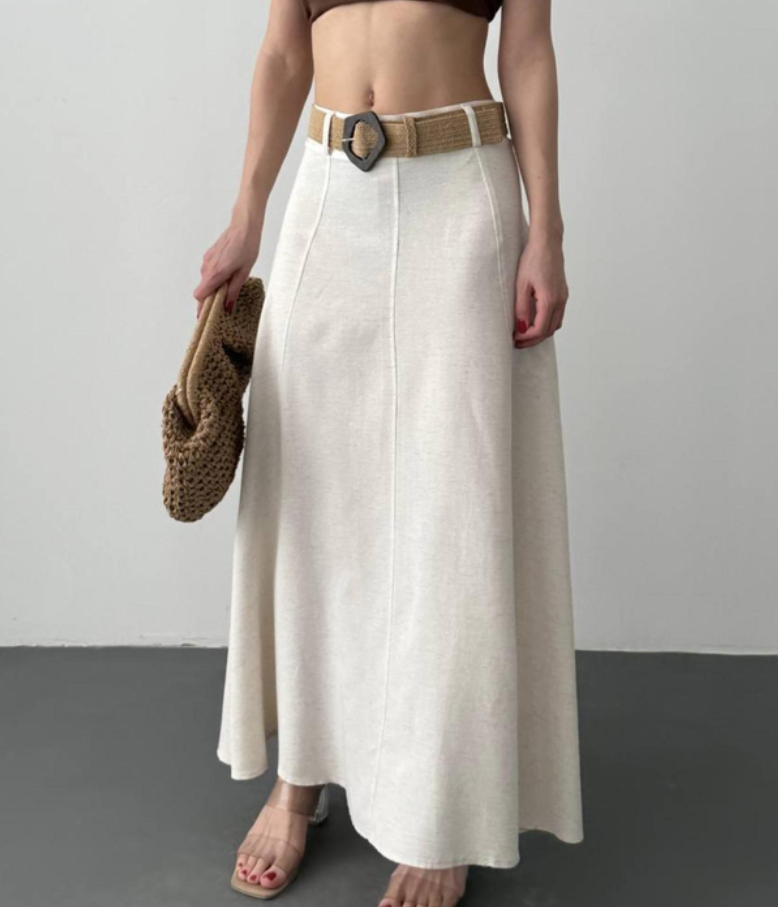 Jupe longue vert pastel, disponible en blanc